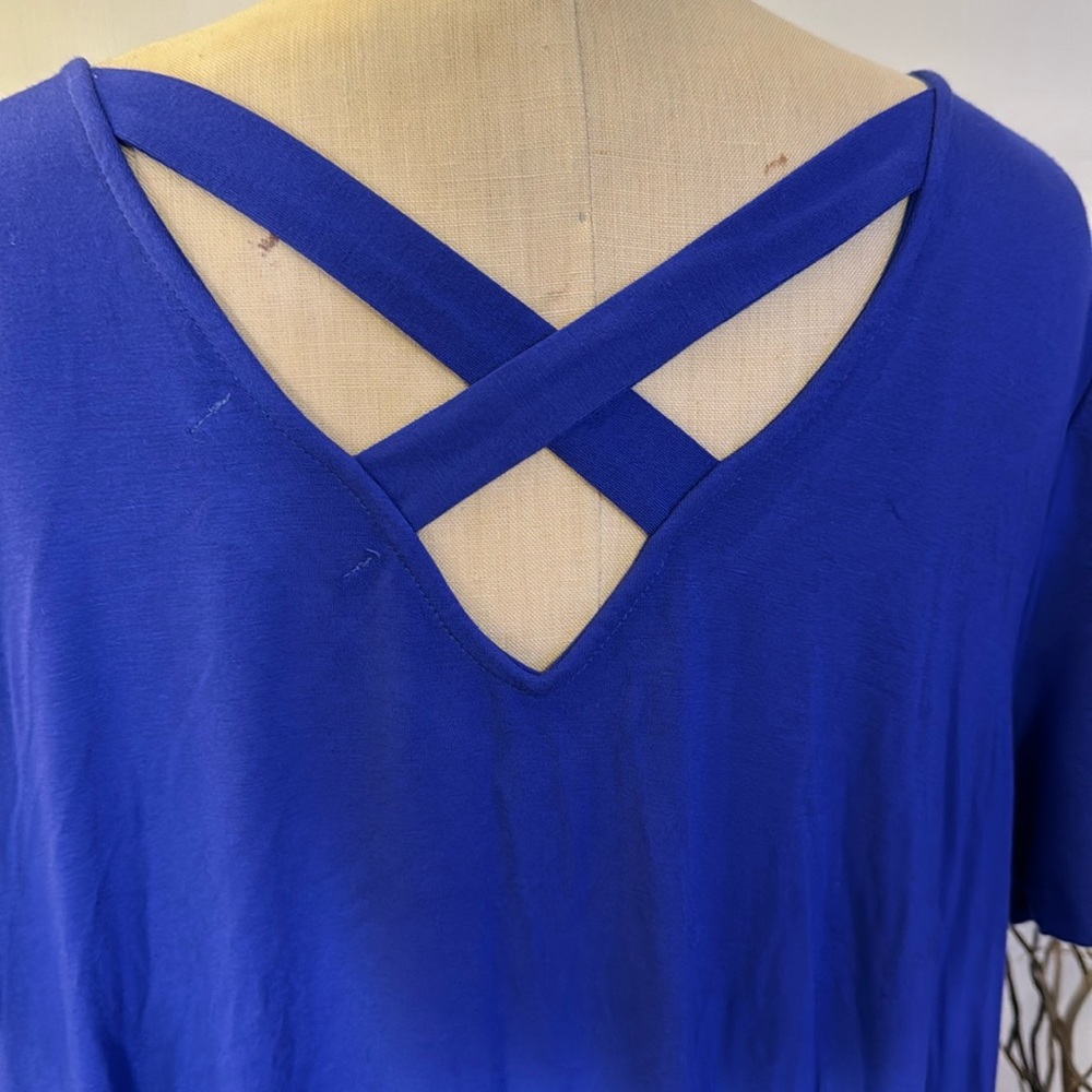 Jessica London royal blue midi short sleeve V-neck dress with pockets - Picture 5 of 8